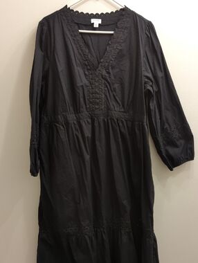 J. Crew Black V-Neck Long Sleeve Midi Dress, Women's XXL